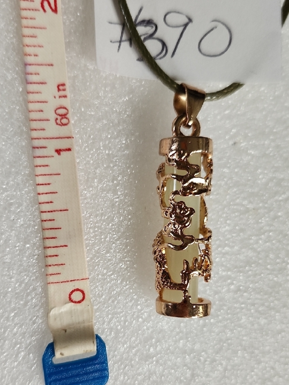 Rose Gold Dragon Filigree Cylinder Pendant Necklace in Cream - Picture 2 of 9
